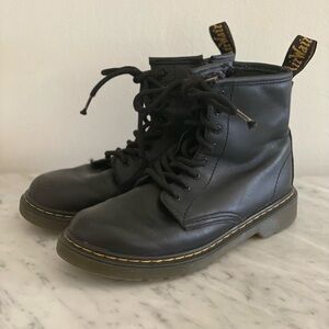 Dr. Martens Black Leather Boots with Yellow Stitching